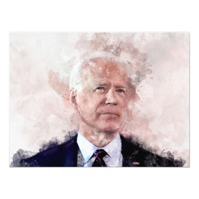 Joe Biden porträtt i vattenfärgen Fototryck (Framsidan)