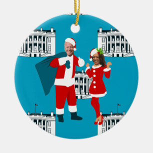 joe biden Santa kamala harris blå hus Julgransprydnad Keramik