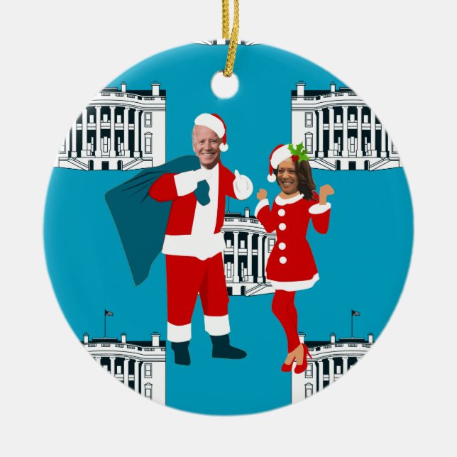 joe biden Santa kamala harris blå hus Julgransprydnad Keramik (Framsidan)