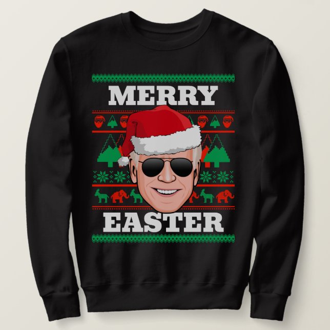 Joe Biden Ugly jul Sweater Merry Påsk Lång Ärmad Tröja (Design framsida)
