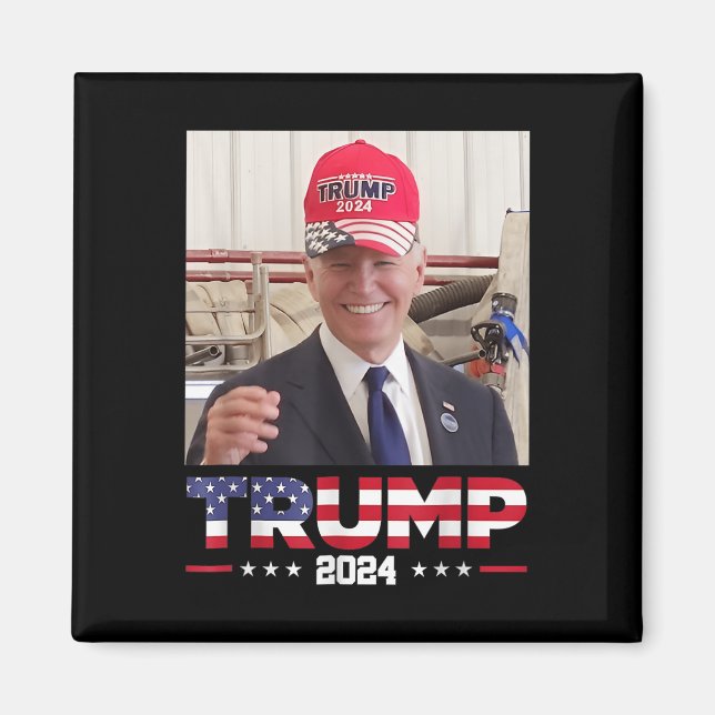 Joe Biden Wearing A Trump Hat Magnet (Framsidan)