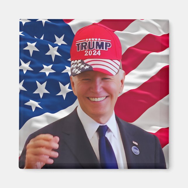 Joe biden Wearing A Trump Hat Magnet (Framsidan)
