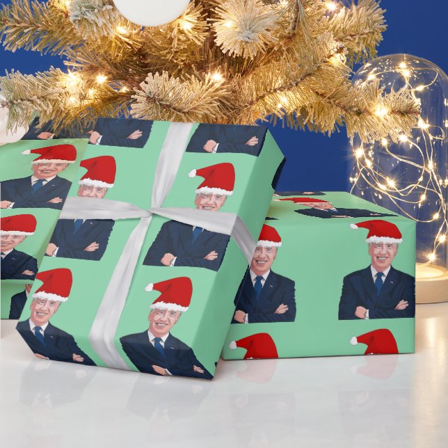 JOE BIDEN WEARING SANTA HAT WRAPPING PAPPER PRESENTPAPPER (Helgdagar)
