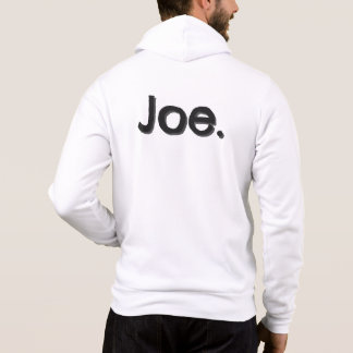 Joe. Namn Ord i svart bokstav på vit T Shirt