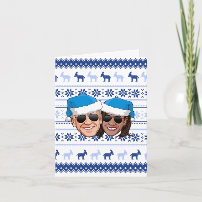 Joe och Kamala Blå Jul Kort (Framsida)