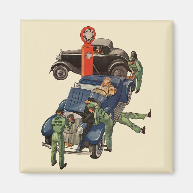 Joe's Fullt Service Gas Station, Vintage Business Magnet (Framsidan)