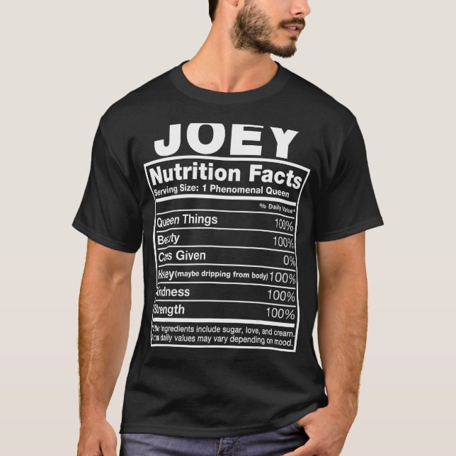 Joey Nutrition Facts Joey Namn Birthday Shirt T Shirt (Framsida)