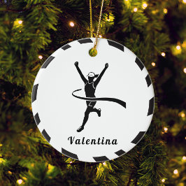 Joggarn Black & White Girl Running Marathon Spring Julgransprydnad Keramik