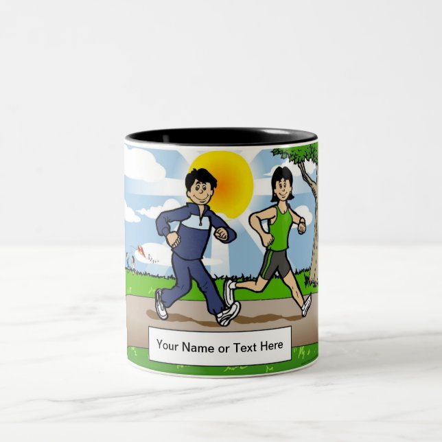 Jogger Runner- Couple Cartoon by PrintedPerfection Två-Tonad Mugg (Center)