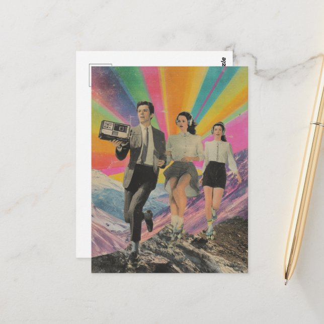 Joggning och Skatt på bergsrund Surreal Vykort (Fram/Back In Situ)