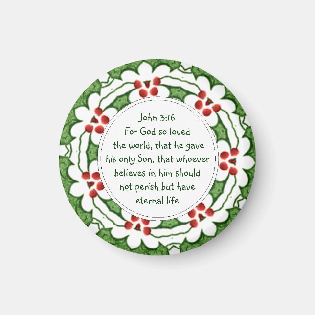 Joh 3:16 Skrift med julhäck Magnet (Framsidan)