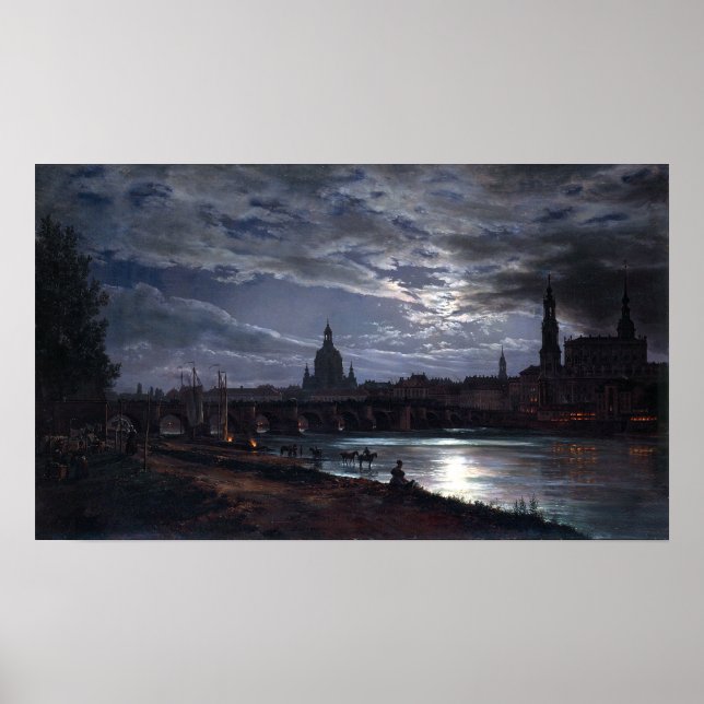 Johan Christian Dahl View of Dresden by Moonlight Poster (Framsidan)