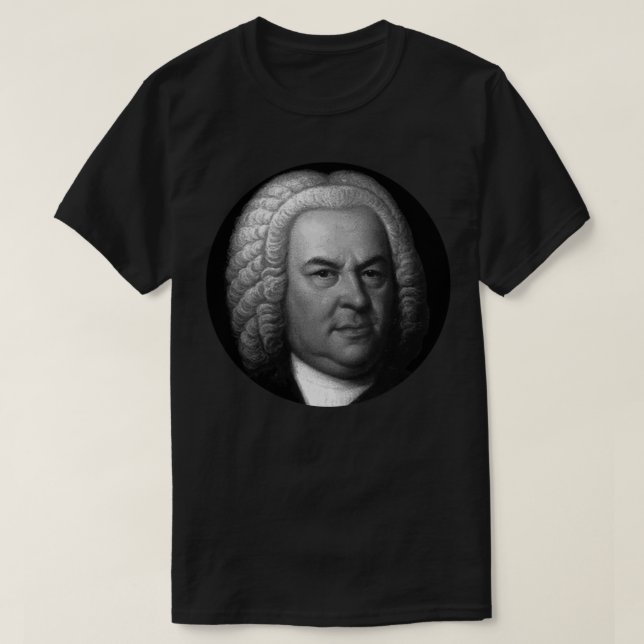 Johann Sebastian Bach Black and White Porträtt Sti T Shirt (Design framsida)
