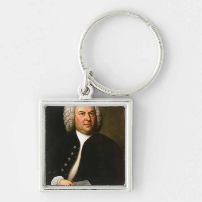 Johann Sebastian Bach Fyrkantig Silverfärgad Nyckelring (Framsidan)