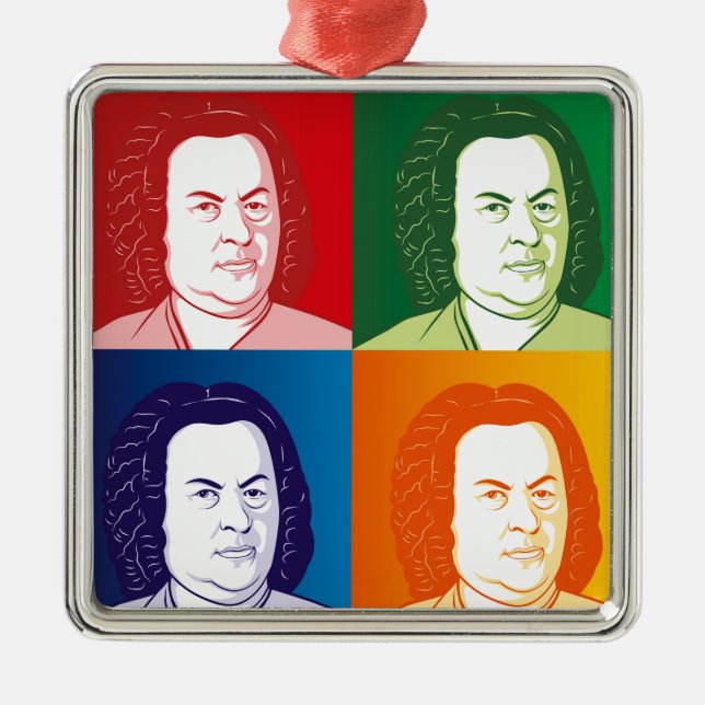 Johann Sebastian Bach im Tecknad Stil Julgransprydnad Metall (Framsidan)