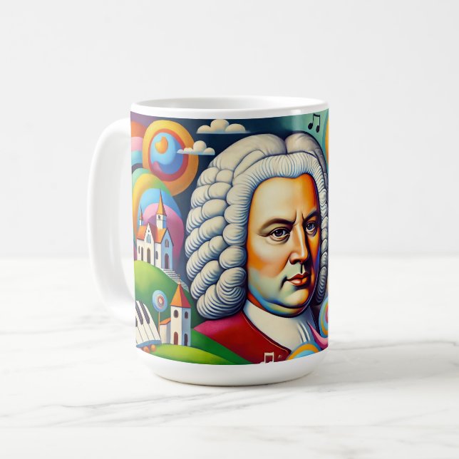 Johann Sebastian Bach: porträtt i en modern painti Kaffemugg (Framsida vänster)