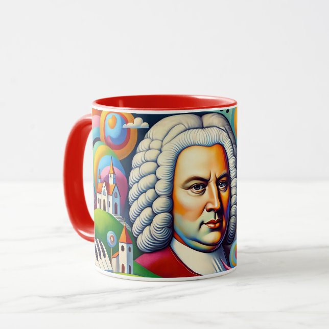 Johann Sebastian Bach: porträtt i en modern painti Mugg (Framsida vänster)