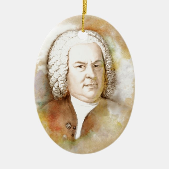Johann Sebastian Bach Porträtt in beige Julgransprydnad Keramik (Framsidan)
