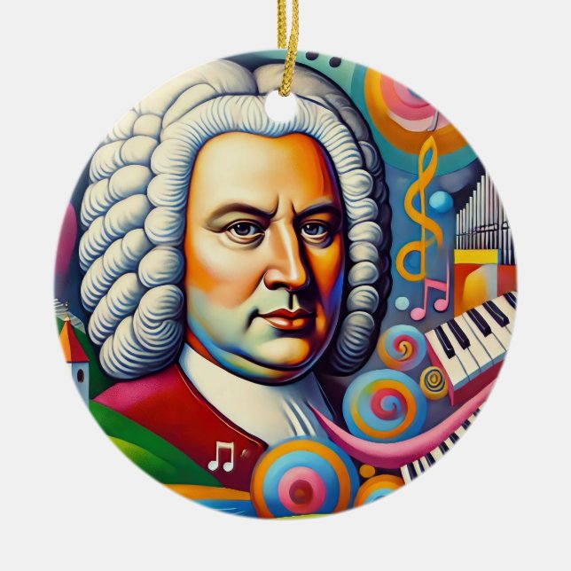 Johann Sebastian Bach Porträtt Julgransprydnad Keramik (Framsidan)