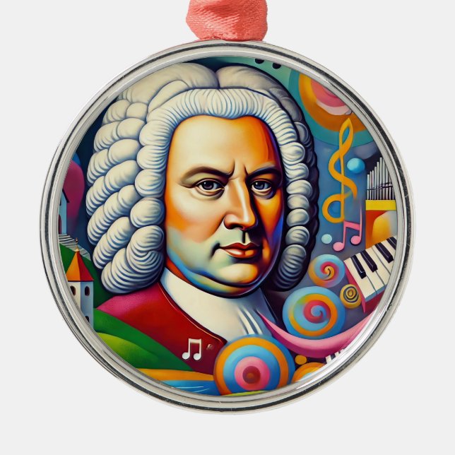 Johann Sebastian Bach Porträtt Julgransprydnad Metall (Framsidan)