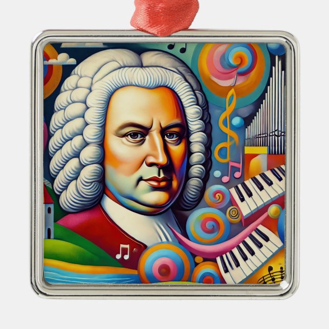Johann Sebastian Bach Porträtt Julgransprydnad Metall (Framsidan)