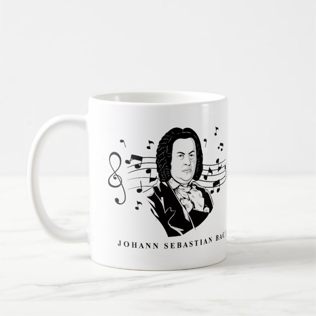 Johann Sebastian Bach Porträtt och Bust with Notes Kaffemugg (Vänster)