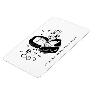 Johann Sebastian Bach Porträtt och Bust with Notes Magnet