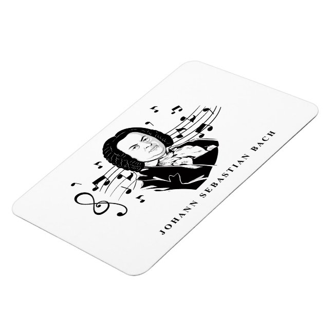 Johann Sebastian Bach Porträtt och Bust with Notes Magnet (Vänstra Sidan)
