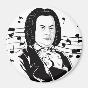 Johann Sebastian Bach Porträtt och Bust with Notes Magnet
