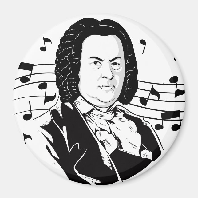 Johann Sebastian Bach Porträtt och Bust with Notes Magnet (Framsidan)