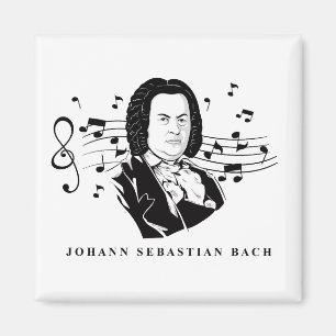 Johann Sebastian Bach Porträtt och Bust with Notes Magnet