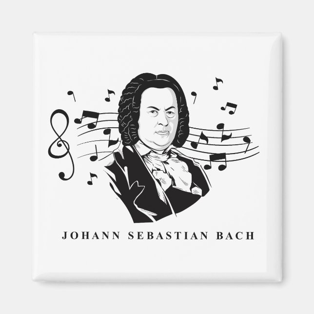 Johann Sebastian Bach Porträtt och Bust with Notes Magnet (Framsidan)
