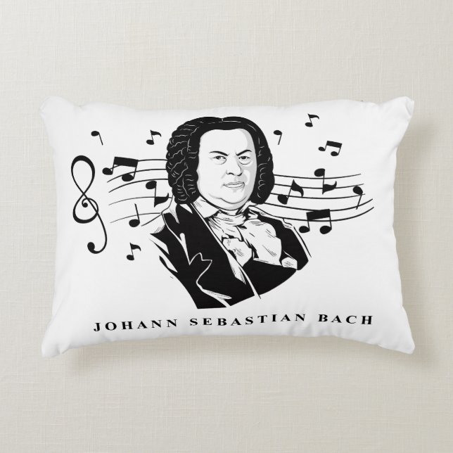 Johann Sebastian Bach Porträtt och Bust with Notes Prydnadskudde (Framsidan)