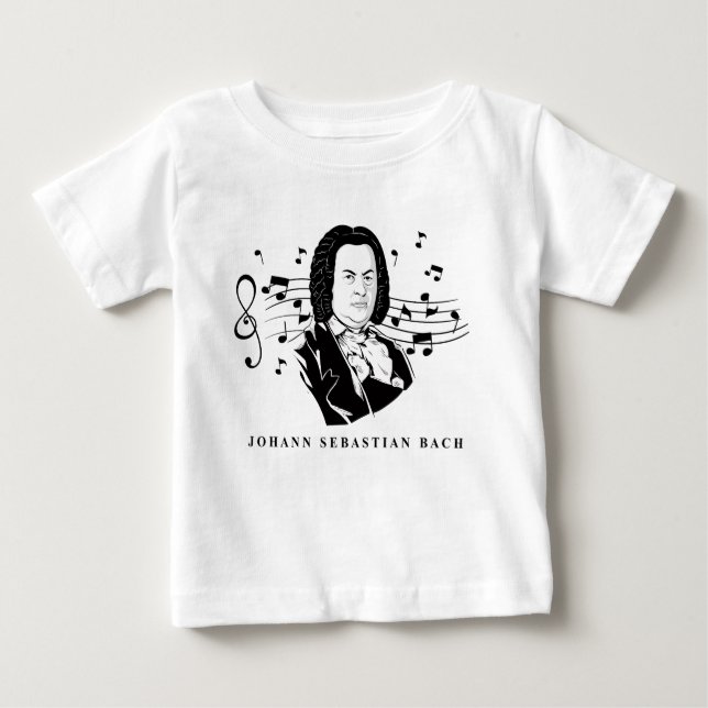 Johann Sebastian Bach Porträtt och Bust with Notes T Shirt (Framsida)