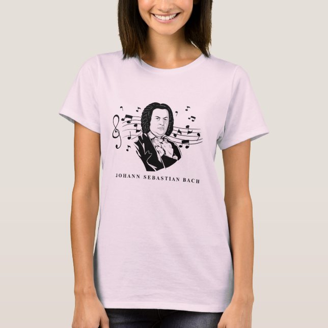 Johann Sebastian Bach Porträtt och Bust with Notes T Shirt (Framsida)