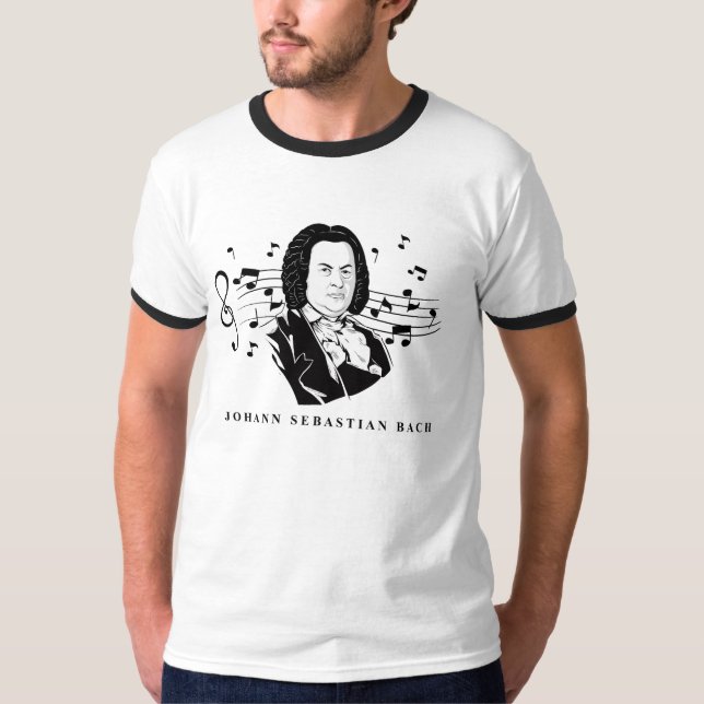 Johann Sebastian Bach Porträtt och Bust with Notes T Shirt (Framsida)