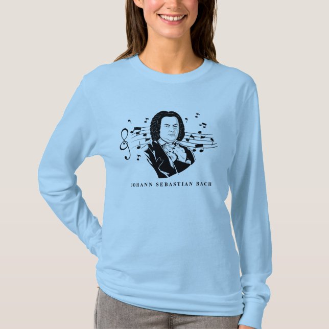 Johann Sebastian Bach Porträtt och Bust with Notes T Shirt (Framsida)