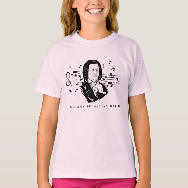 Johann Sebastian Bach Porträtt och Bust with Notes T Shirt (Framsida)