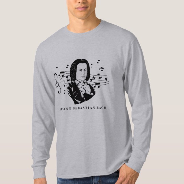 Johann Sebastian Bach Porträtt och Bust with Notes T Shirt (Framsida)