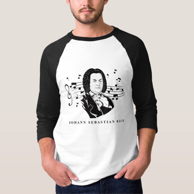 Johann Sebastian Bach Porträtt och Bust with Notes T Shirt (Framsida)
