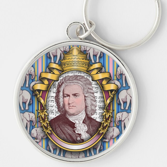 Johann Sebastian Bach Rund Silverfärgad Nyckelring (Framsidan)