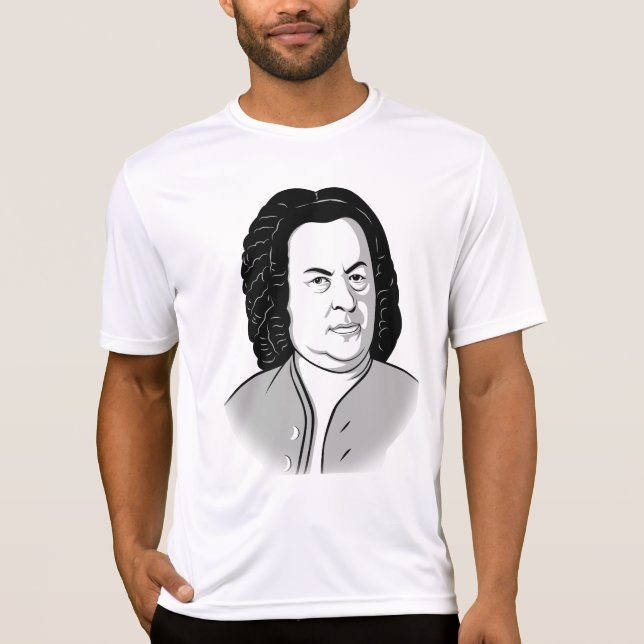 Johann Sebastian Bach Tecknad in schwarz weiß grau T Shirt (Framsida)
