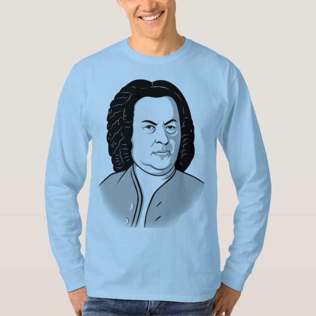 Johann Sebastian Bach Tecknad in schwarz weiß grau T Shirt (Framsida)