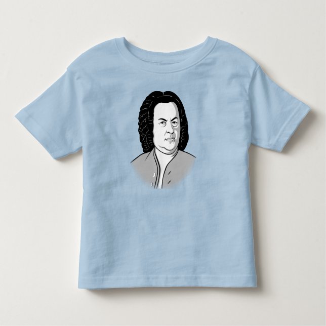 Johann Sebastian Bach Tecknad in schwarz weiß grau T Shirt (Framsida)