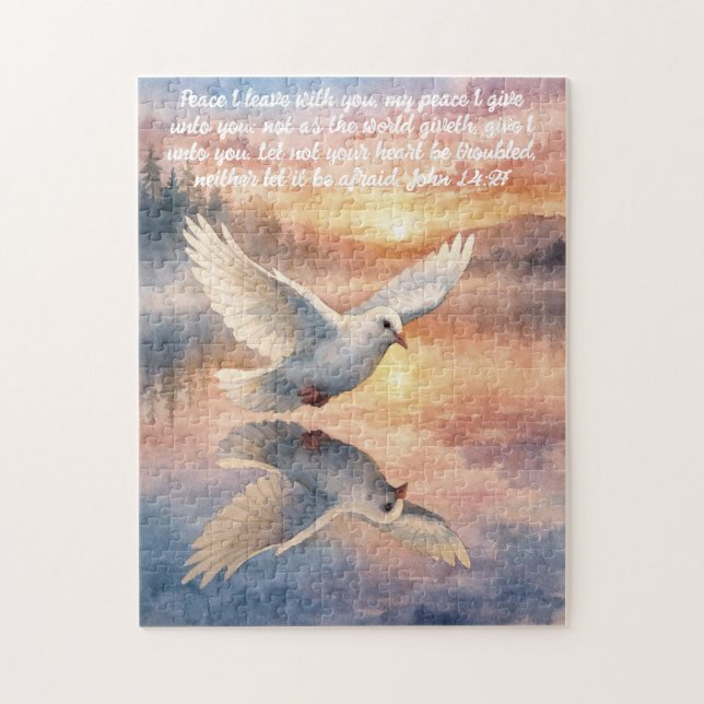 Johannes 14:27 Kristnad vit duva Pussel (Vertikal)