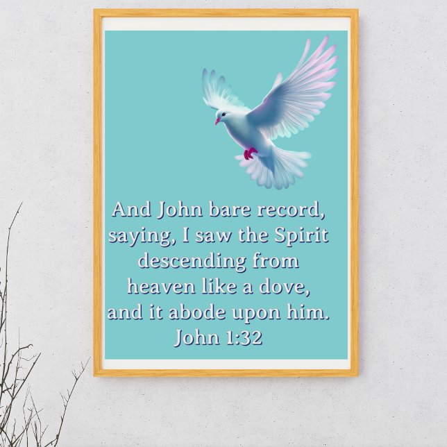 Johannes 1:32 Nedstigande Duva Blå Kristna Poster (Skapare uppladdad)