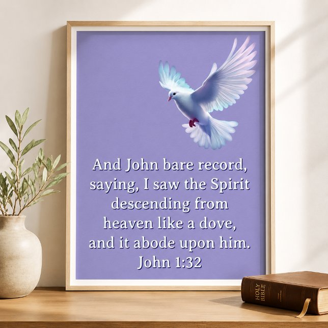 Johannes 1:32 Nedstigande Duva Lila Kristendom Poster (Skapare uppladdad)