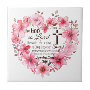 Johannes 3:16 Blommig hjärta Bibelvers Kakelplatta