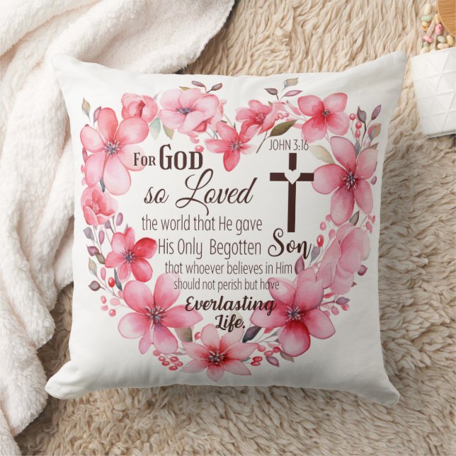 Johannes 3:16 Blommig hjärta Bibelvers Kudde (Filt)