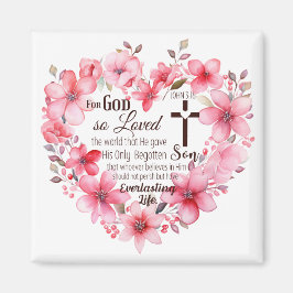 Johannes 3:16 Blommig hjärta Bibelvers Magnet